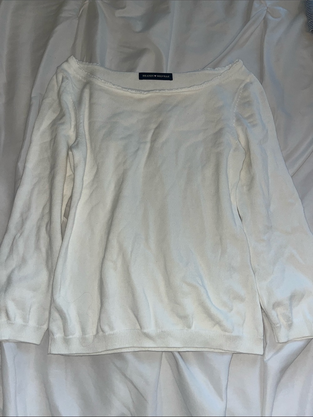 Brandy Melville White Off-Shoulder Knit Sweater